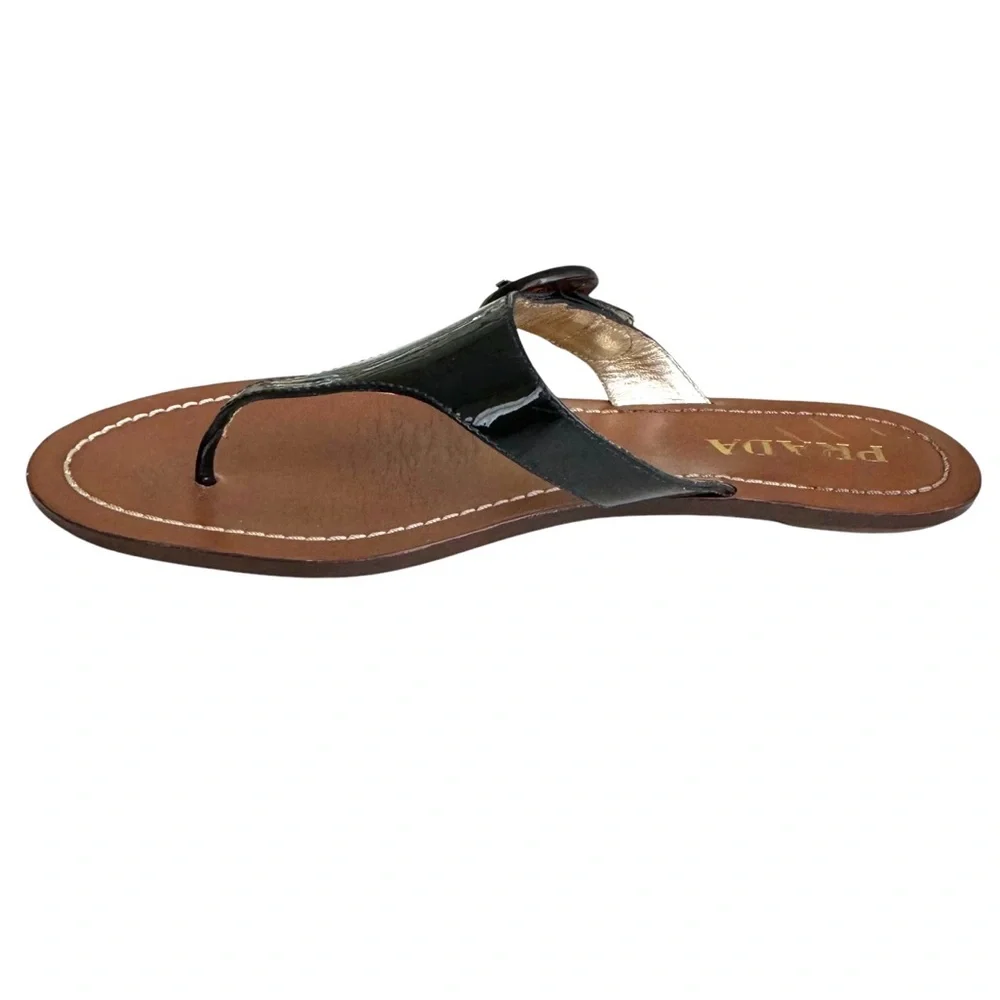 PRADA Black Patent Flat Sandals Leather Thong Slides Women’s 38 - Picture 8 of 17